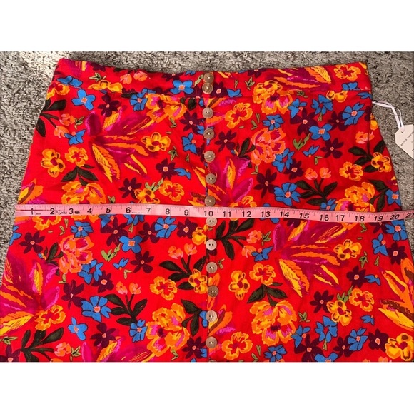 NEW Maison d' Amelie Paris Womens Skirt Sz L Red Floral Midi Buttons Linen Blend - Picture 10 of 11